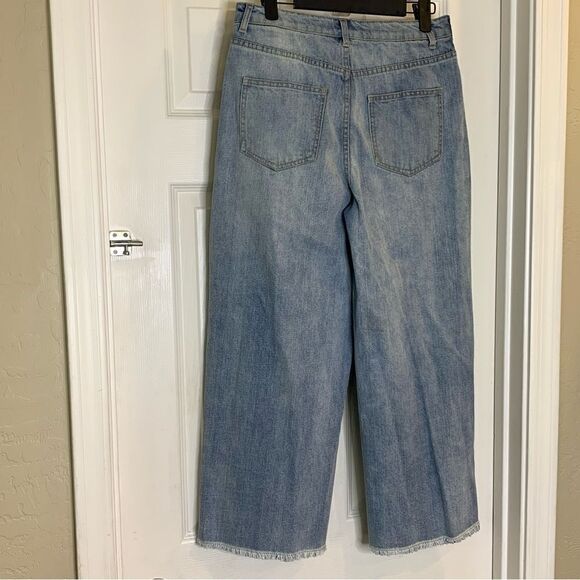 Missguided Wide Leg Raw Hem Side Stripe High Rise Jeans Size 6 - Picture 3 of 9